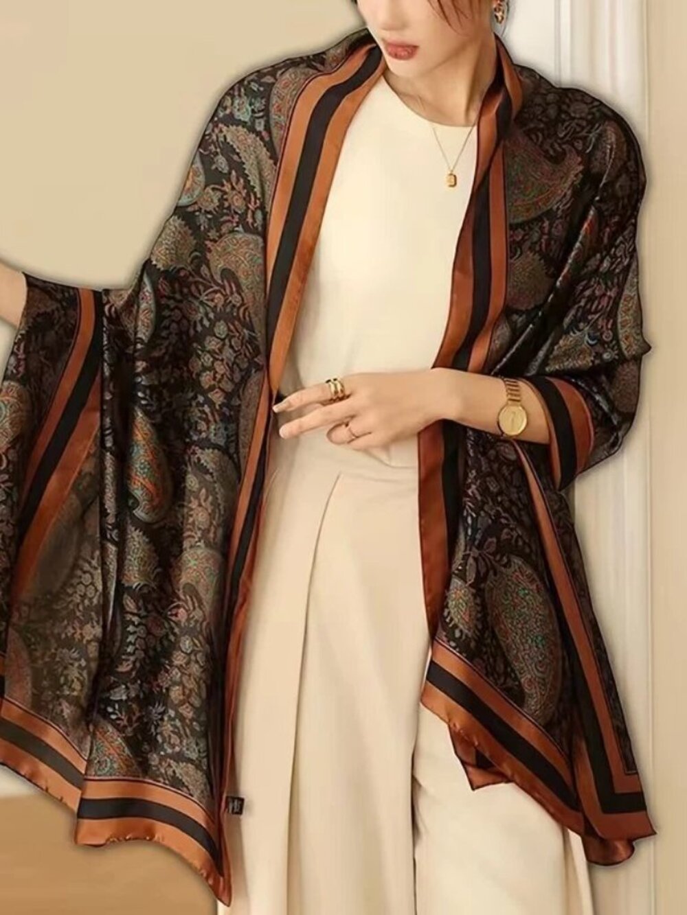 Women Scarf Paisley Print Elegant Imitation Shawl Women Windproof Head W